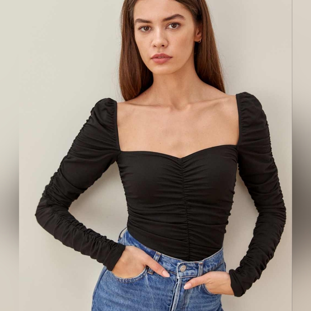 Reformation Esra Ruched Knit Top